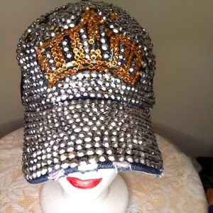 Denim Queen Adjustable Simulated Rhinestone Cap Gently used by a Queen